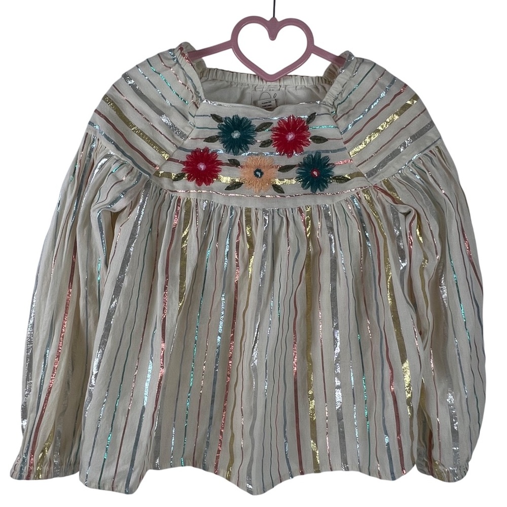 Peek Embroidered Metallic Striped Top - Picture 1 of 10